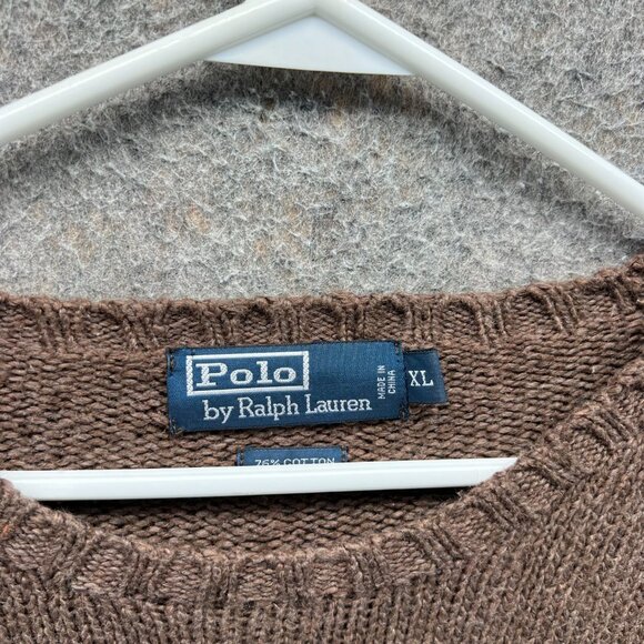 Vintage Ralph Lauren Pullover Men XL Brown Crewneck Sweatshirt Linen Knitted - Picture 6 of 9